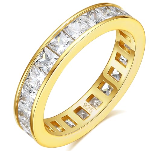 Yellow Gold Wedding Bands for Women Cz Rings for Women Princess Cut Engagement Full Eternity Size 5-10
