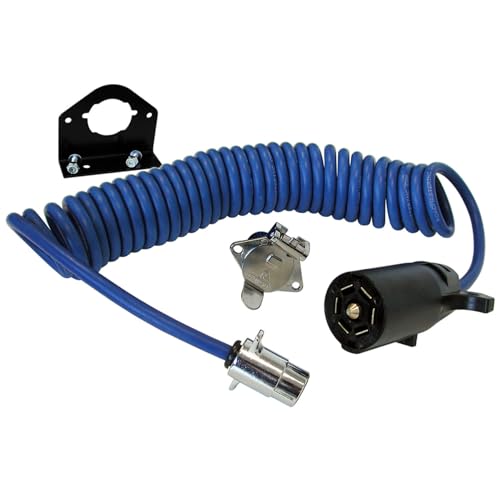 Roadmaster 164-7 Flexo-Coil 7-Wire to 4-Wire Adaptive Power Cord with Plugs, Sockets, & Socket Bracket Included | Designed for Motorhomes with 4-Way Sockets | Water, Oil, & Chemical Resistant