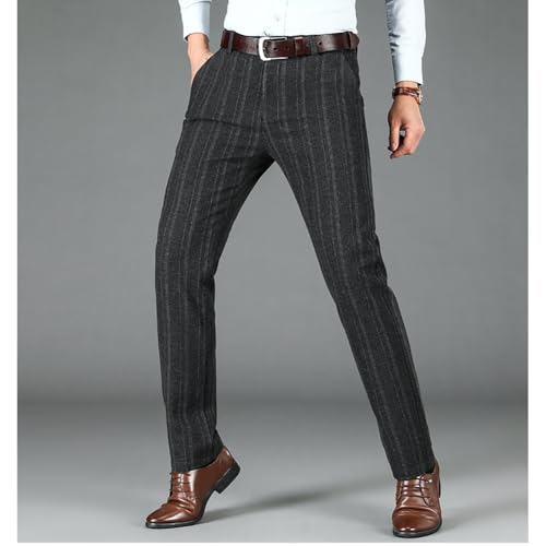 XYGJZ Mens Slim Fit Suit Pants Flat Front Stretch Straight Leg Stripes Dress Pants3