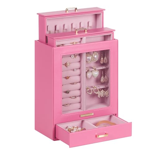 Homde Mothers Day Gifts Jewelry Organizer Girls Women Jewelry Box for Necklaces Rings Earrings Gift Bracelets Storage Case(Pink + Gold)