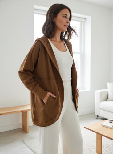 Image of Womens Oversized Cardigan Hooded Open Front Sweatshirt Drop Shoulder Long Sleeve Fall Jackets Outwear
