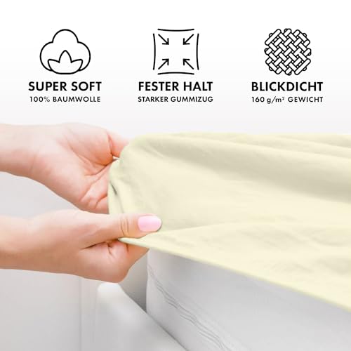 Jacobson Jersey Spannbettlaken Spannbetttuch Baumwolle Bettlaken (120x200-130x200 cm, Natur) – Ansicht 3