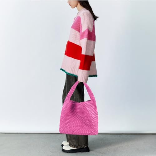 Image of Woven Tote Bag for Women with Purse, Vegan Leather Hobo Bags Large Handmade Underarm Shoulder Bag