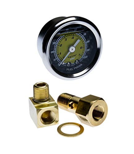 Vms Racing 0-7 Kg Cm2 Bar 0-100 Psi Liquid Filled Fuel Pressure Gauge With Adapters Kit In Real Black Carbon Fiber Center Yellow Bar Dial Face White Black Numbers Compatible With Acura Integra 90-01 #TOP3