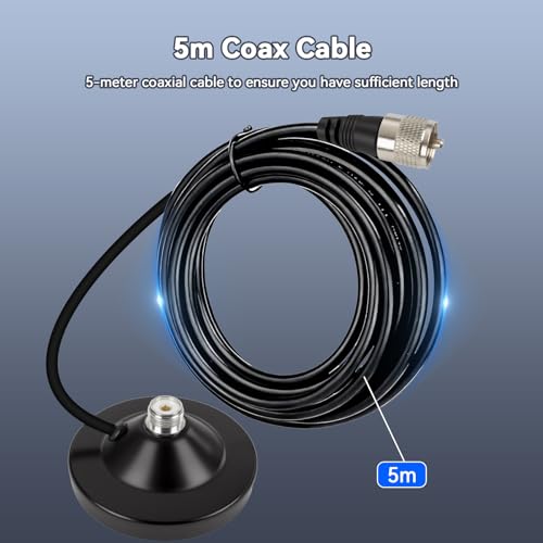 Retevis MR500 CB-Funkgerät Antenne, 150W 26–29 MHz, PL259 UHF Male, CB Antenne mit Magnetischer Halterung, CB Funkantenne mit 5 m RG58-Kabel, Frequenz 27 MHz CB Funk Antenne Auto (1Stück)