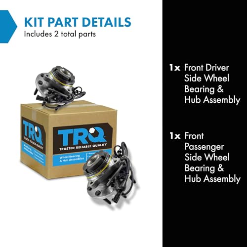 Image of TRQ Front Left and Right Wheel Bearing & Hub Assembly Set 2 Piece for 2003-2004 Ford F-250 Super Duty 4WD 2003-2004 F-350 Super Duty 4WD M14x1.5 Fine Thread Wheel Studs Single Rear Wheels SRW