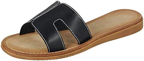 Wells Collection Womens Slip On Slide Flat Sandal with Notch Cut-Outs, Black, 10