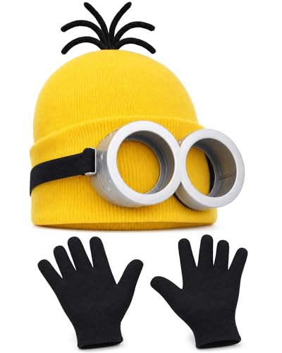 PPER-Jie Halloween Costume Accessories Glasses Steampunk Goggles Yellow Beanie Knitted Hat Costumes Set for Adult
