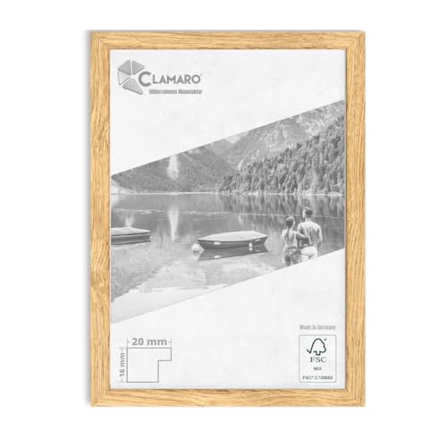 Clamaro COLLAGE Cadre Photo 13x17 | Chêne naturel | Cadre en MDF profil fin 20 mm avec verre acrylique incassable, panneau arrière et crochets en métal