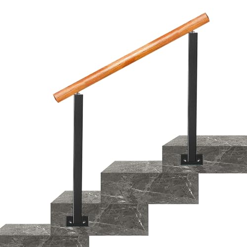 Rambarde d'escalier extérieure en fer forgé et bois pour marches de porche