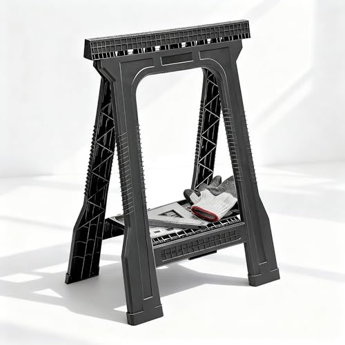 ZYJOYY Saw Horses 2 Pack Folding Heavy Duty , 1000 LBS Total Load Capacity, Folding Sawhorse,Built-In Tool Tray & Cord Hooks, Metal Folding Saw horse for Woodworking - Thumbnail 6