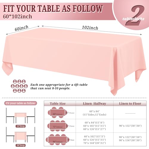 Pesonlook 2Pack Pink Tablecloths for 6 Foot Rectangle Tables, 60 x 102 Inch Rectangle Table Cloth, Polyester Fabric, Washable - Image 2