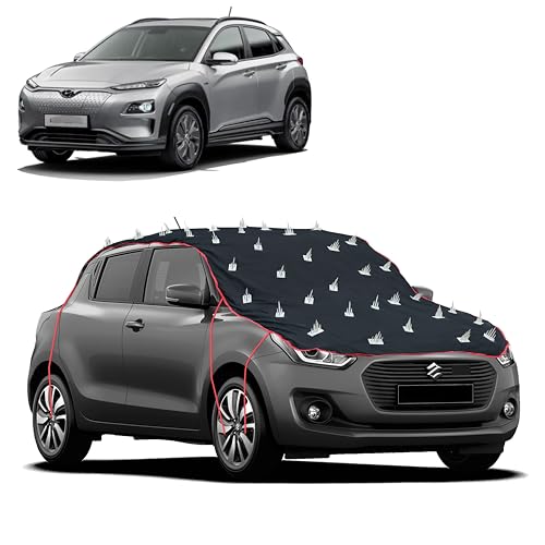 Image of Dog Protection Spike Car Cover for Hyundai Kona Eletric Bonnet to Roof Easy Installation with 4 Elastic Hook Strap, Anti-Scratch Soft Cotton Inner, Complete Protection from Street Dogs & Monkeys