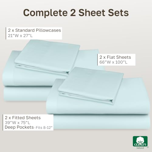 Image of California Design Den 100% Cotton Pack of 2 Twin Size Bed Sheets, Soft & Durable Twin Sheet Sets with 12 inch Pockets, Twin Sheet Set with Sateen Sheets (Seafoam)