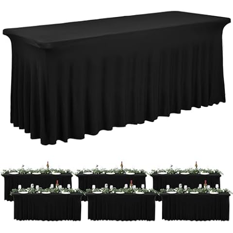 fani 6 Pack Spandex Table Skirts for Rectangle Table Stretch Tablecloth Washable Wrinkle Resistant Table Covers and Fitted Table Skirts for Trade Show,Banquet,Restaurant,Party,Events (8ft,Black) Cover