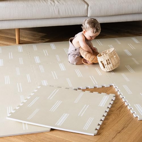 Image of Lillefolk Baby Play Mat – 6x8ft Old White | Soft Non Toxic Premium Foam Mat for Tummy Time, Crawling & Playroom – Waterproof Mat for Babies & Toddlers (12 Tiles)