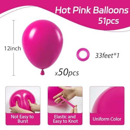 Image of Hot Pink Balloons 12 inch, Hot Pink Latex 50pcs Party Balloons