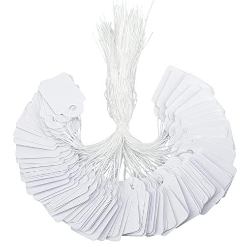 G2PLUS 500PCS Small Price Tags with String Attached, 0.94 X 0.59 in White Blank Marking Tags,...
