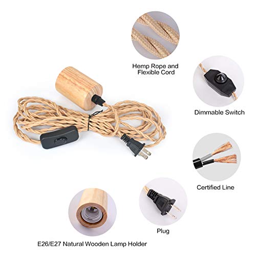 Wood Pendant Light Cord Kit With Dimmable Switch,16.4Ft Vintage Industrial Hanging Light Plug In Lamp Cord With Twisted Nylon Rope Pendant Lights Socket E26 E27 For Farmhouse Lamp Cable Retro Diy #TOP1