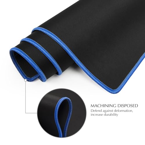 Image of JIALONG Large Gaming Mouse Pad, Extended Mousepad with Blue Stitched Edges, XXL Desk Mat, Big Computer Keyboard Mat for Gaming and Office, 35.4 x 15.7 inches
