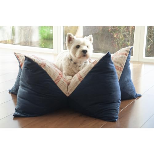 Aumüller Sternenkissen Karo, Beige/Blau - 70 cm - Liegekissen für Hunde und Katzen
