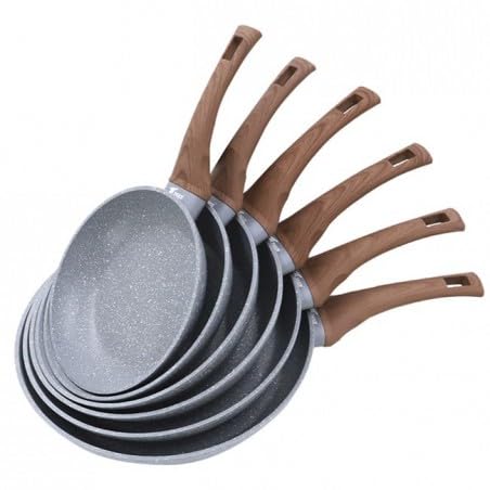 Set di Padelle Professionali Antiaderenti in pietra morbido al tatto, effetto legno fondo ad induzione