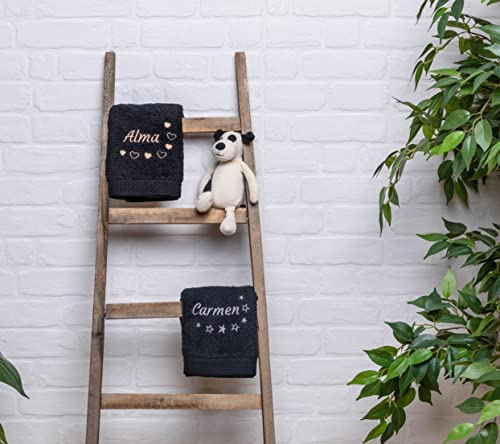 Variante de CARREDANA toallas personalizadas con puntilla y bordado (Negro)