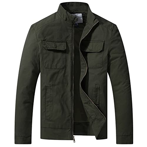 WenVen Men's Lightweight Military Coat Spring Canvas Jacket (Army