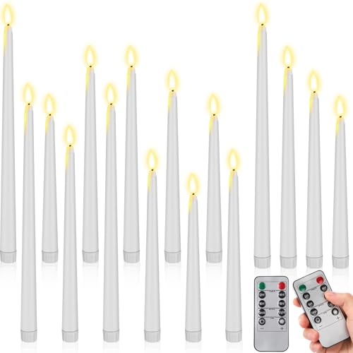 Image of Rossesay 16 Pcs White Flameless Taper Candles Battery Operated Candles with Remote Timer 8.5 inch 9.6 inch 10.8 inch 12.8 inch LED Flameless Flickering Candlestick for Halloween Christmas Wedding Party Decor