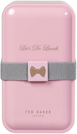 Ted Baker | Pink & Grey Lunch Box | Two Tier Stack | Detachable | Plastic Cutlery Included