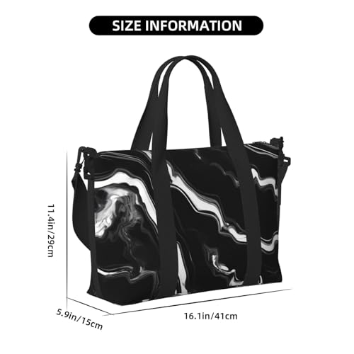 Black White Marble Print Print Hand Travel Bag,Gym Bag,Weekend Travel Overnight Bag,Tote Bag Sports Bag For Women Men2
