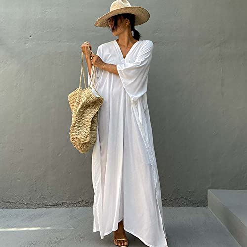 LUKYRA Vestidos de verão para mulheres UK Maxi Dress Kimono Kaftan decote em V Beach Swimsuit Cover