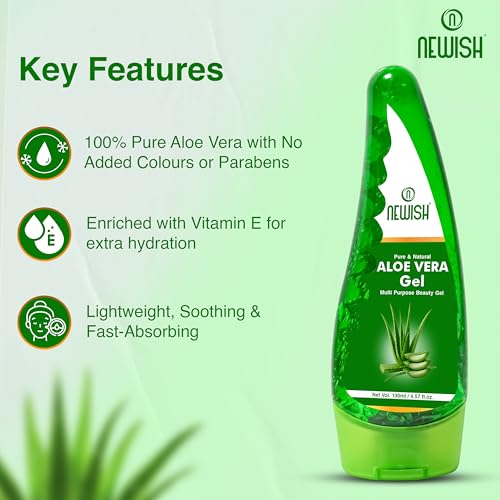 Image of Newish Pure Organic Aloe Vera Gel 130ml - Natural Hydration for Face, Skin & Hair | Soothing, Nourishing & Hair Growth Support | Men & Women