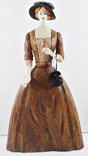 Modefigur Beauty Figur Deko Modepuppe Nostalgiefigur Dame braunes Kleid mit Handtasche aus Holz