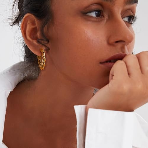 THUNARAZ Gold Clip on Earrings 14K Gold Plated Chunky Hoop Clip Earrings Trendy Clip on Hoop Earrings for Women Non-Pierced Fake Jewelry3