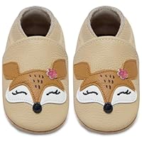IceUnicorn Krabbelschuhe Baby Lauflernschuhe Jungen Mädchen Weicher Leder Babyhausschuhe Kleinkind Rutschfeste Lederschuhe Baby(Beige Fuchs, 12-18 Monate)