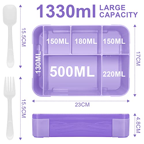 Image of IJIAMY Bento Lunch Box Kids, Bento Box Lunch Box Adults with 5 Compartments and 1 Salad Dressing Containers, Snack Box for Kids and Adults Work School (Purple)