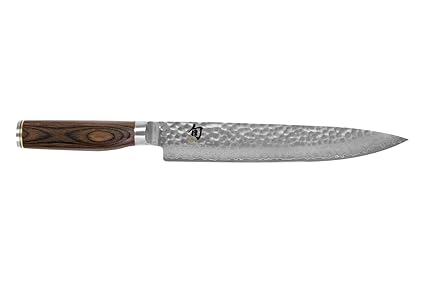 Shun Cutlery Premier 9.5-inch Slicing Knife Hand-Sharpened, Damascus Cladding, Handcrafted in Japan