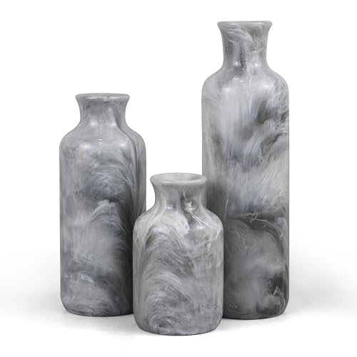YMXYJM Resin 3 Piece Vase Set, Farmhouse Decor, Home Decorative Vase, Vases for Your Kitchen, Bedroom, Office, Living Room, Bathroom, & Shelf Centerpiece Table Decorations, Grey