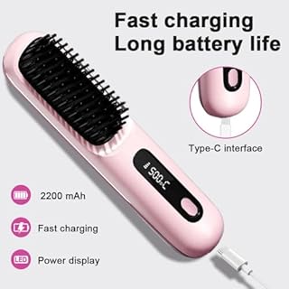 Spazzola per capelli elettrica, spazzola lisciante senza fili, ricaricabile, spazzola riscaldante, per donne e uomini senza fili, con display a LED, 3 livelli di temperatura, per lisciare e arricciare