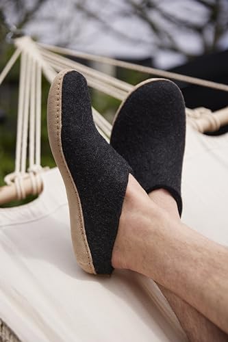 Image of Glerups 100% quality wool mix Shoe Slipper with rubber sole - Unisex - Forest