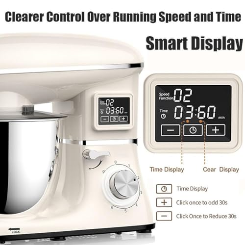 Electric Stand Mixer with 6 Speeds, 1600W Power, Tilt-Head Design, Includes Stainless Steel Bowl, Beater, Dough Hook, Whisk, and Digital LED Screen for Home Baking - Image 4
