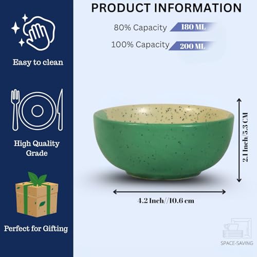 Image of Freakway Handmade Dual-Tone Ceramic Bowls Set of 6 - Speckled Green & White Serving Bowls