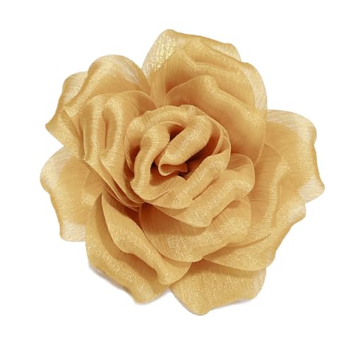 Image of Flash Camellia Flower Brooch Pin for Women Men Elegant Texture Fabric Dahlia Rose Floral Brooches Lapel Pins Dainty Wedding Holiday Party Costume Dress Accessories Jewelry