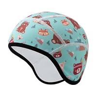 Risipu Kinder Helmmütze Warme Wintermütze Futter für Fahrradhelm Ski Skull Cap mit Ohrenschutz Elastische Mütze für Jungen Mädchen (DE/NL/SE/PL, Alphanumerisch, Einheitsgröße, Grün - Wald Thema)