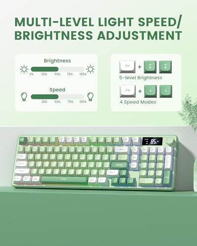 Image of Keymatic Gaming Keyboard Wireless Creamy Keyboard with Media Knob & Screen Cute Keyboard Mechanical Feeling with Number Pad RGB Backlit Tri-Mode BT /2.4GHz /USB-C - Green