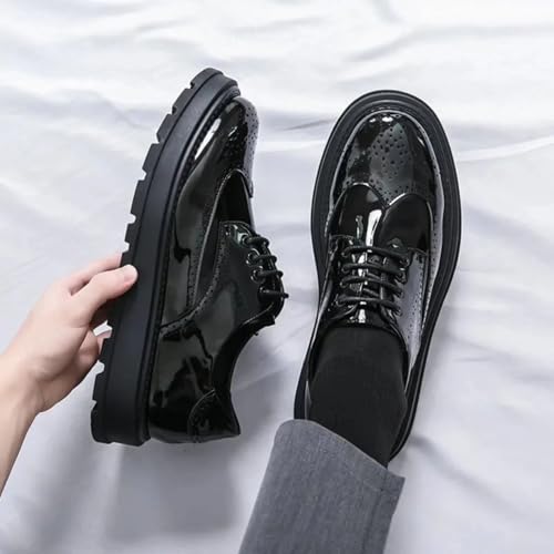 Mens Patent Leather Wingtip Platform Lace Up Dress Oxfords Shoes Vintage Brogue Penny Loafers Classic Wedding Formal Business Derby Shoes4