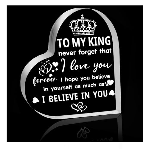 Gifts for Men Boyfriend Husband – I Love You Heart Shaped Acrylic Block Keepsake for Men – Romantic Anniversary, Birthday, Father's Day, Valentine’s Day Gifts for Him(4x4x0.6in)