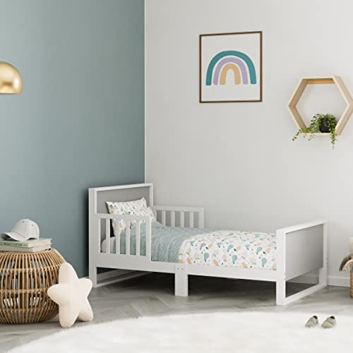 Storkcraft Slumber Toddler Bed (White With Pebble Gray) - Greenguard Gold Certified, Includes Built-In Toddler Safety Guardrails, Fits Any Standard Full-Size Crib And Toddler Mattress #TOP1