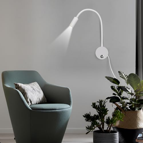 ERWEY 2Pcs Reading Lamp Wall Mounted, LED Bedside Light with Switch Touch Dimmable and USB Charging Port, Bed Reading Light 360° Swing Gooseneck Lamp with Plug and Cable for Bedroom (White) - Cosy Home Interiors ERWEY 2Pcs Reading Lamp Wall Mounted, LED Bedside Light with Switch Touch Dimmable and USB Charging Port, Bed Reading Light 360° Swing Gooseneck Lamp with Plug and Cable for Bedroom (White) - Image 6